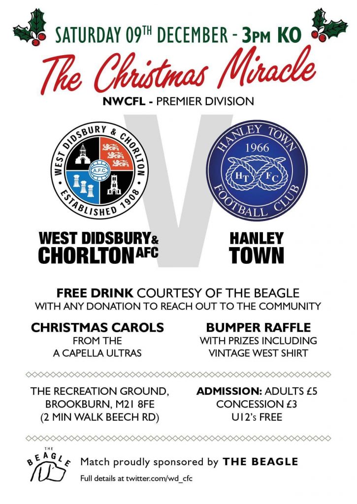 Announcing: The West Christmas Miracle, vs Hanley Town, Saturday 9 December  